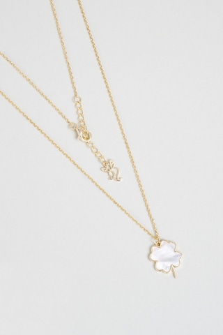 Dört Yapraklı Yonca 18 Ayar Sarı Altın Kaplama 45 Cm Gümüş Şans Kolye Sarı