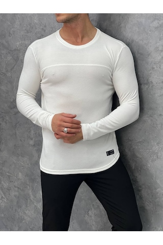 Modefendi Yan Örme Detaylı Pamuklu Açık Sweatshırt Beyaz