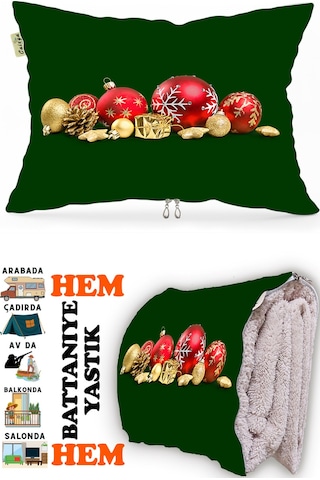 Yılbaşı Noel Desen Baskılı Tv Battaniyeli Opsiyonel Dekoratif Hediye Yastık Battaniye 2in1 Gifts-1 Çok Renkli