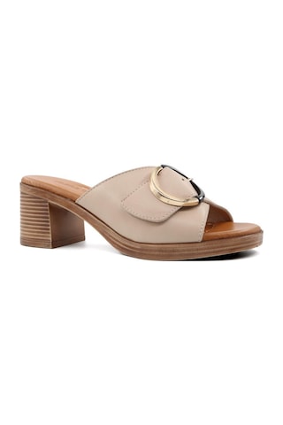 Castle Black 45270 Hakiki Deri Bej Kadın Terlik