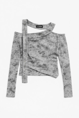 Itsbasic Kadın Gri W5 Asimetrik Kesim Özel Kumaş Tasarım Crop Top