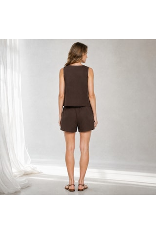 Nealirsanall.com Kadın Tencel Kumaş Sıfır Kol Atlet Ve Beli Bağlamalı Şort İkili Takım Siyah
