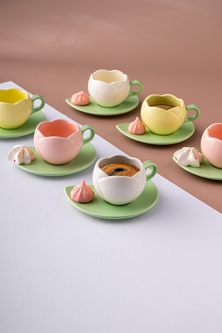 İstanbul Porselen Lale Kahve Fincan Takımı Çok Renkli 90 ML 6'lı