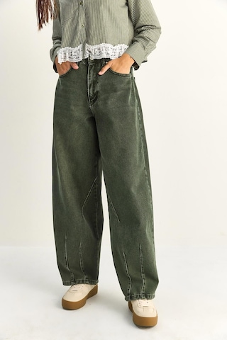 Shade Kadın Vintage Yıkamalı Baggy Kesim Rahat Kalıp Denim Pantolon 703 60286060 - Haki