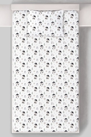 Organik Tek Kişilik Lastikli Çarşaf Seti - Kutup Dostları Penguenlerkuğu Dansı Renkli