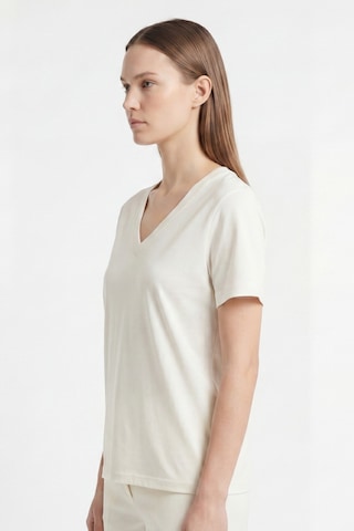 Goffra Kadın Vision V Yaka Premium Kalite Yoğun Dokulu Pamuklu T-shirt Krem W102-r0220-02