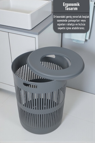 İronika Solara İkili Dekoratif Kirli Çamaşır Sepeti Seti Oyuncak Sepeti 60 - 22 Litre Gri Gri