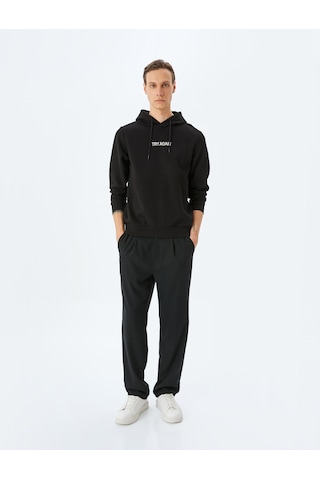 Koton Slogan Baskılı Pamuk Karışımlı Şardonlu Kapşonlu Sweatshirt Siyah 5wam70242mk Siyah