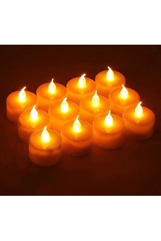 48'li Paket Gerçekçi Ve Parlak Pil İle Çalışan Titrek Alevsiz Led Isıtma Işıkları, Piller Dahil - Sarı Diğer