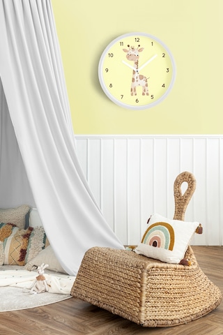 Sevimli Zürafa Çocuk Odası Duvar Saati - 42cm - Önü Camlı Beyaz Kasa - Sessiz Mekanizma-jh1106 Beyaz