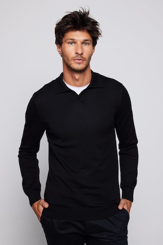 Tudors Erkek Slim Fit Dar Kesim Polo V Yaka Siyah Kazak-29106-siyah Siyah