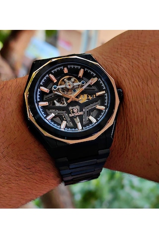 Raymond Çelik Otomatik İskelet Tasarım Erkek Kol Saati Siyah