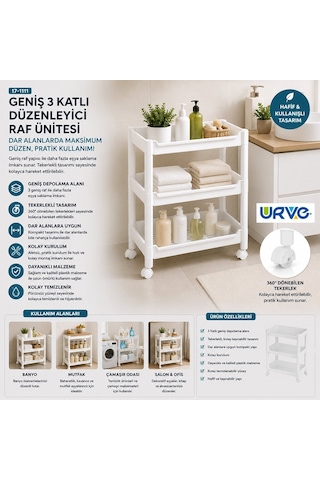 Urve Ur-3598 Rafty Geniş 3 Katlı Tekerlekli Sepet Organizer Raf Ünitesi 352x220x480 Mm Diğer