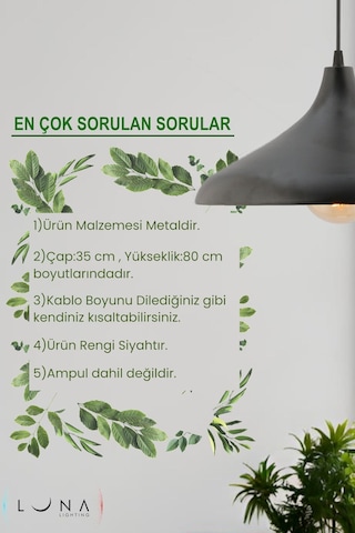 Apollo Siyah Renk Rustik Tekli Avize Sarkıt Salon Mutfak Oturma Odası Lamba Siyah