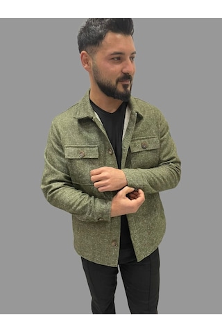 Erkek Cep Detaylı Kışlık Haki Kaşe Gömlek Haki