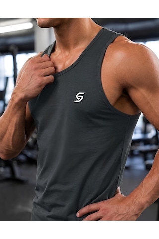 Sapeur Erkek Sporcu Atlet - Nefes Alabilir Fit Kesim, Gym & Fitness Tanktop Gri