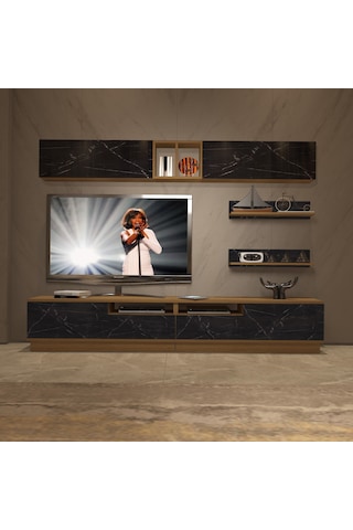 Decoraktiv Trendstyle 5220s Mdf Tv Ünitesi Tv Sehpası - Pera Siyah Mermer Safir Meşe - Royal Mermer