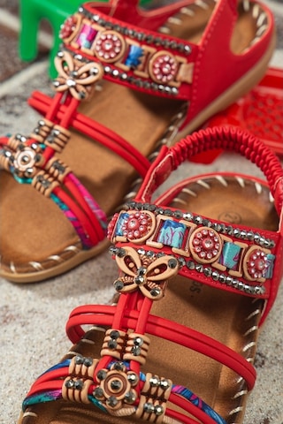 Khayt Cindy Anatomik Fashion Taşlı Çocuk Sandalet Kırmızı