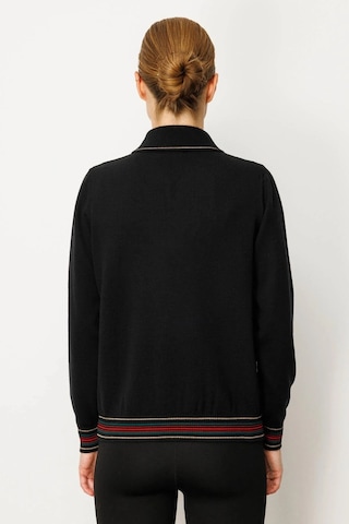 Desen Triko Polo Yaka Simli Çizgili Kadın Yün Bluz 25080d Siyah