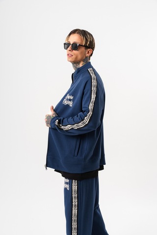 Respire Erkek Splash Şerit Detaylı Dik Yaka Doubleface Zip Oversize Sweatshirt Lacivert