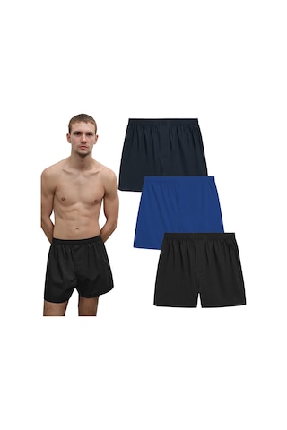 Yohannes Club Erkek Pamuklu Poplin Boxer, Üçlü Paket, Siyah-lacivert-mavi, % 100 Pamuklu Poplin Kumaş Siyah - Lacivert - Mavi