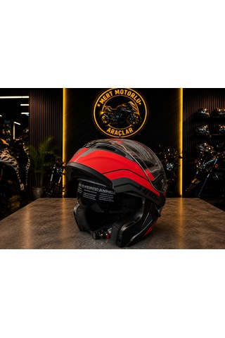 Jk 902 Az Red Çene Açılır Motosiklet Kaskı Kırmızı Siyah