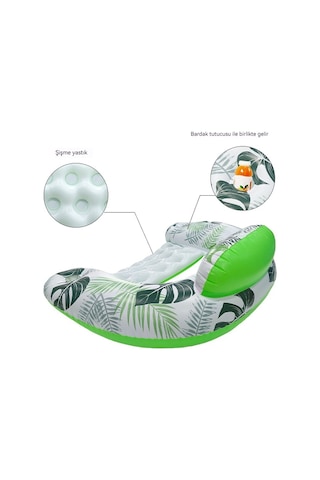 Ikkb Pvc Baskılı Bardak Tutuculu Katlanabilir Kalınlaştırılmış Tek Sırtlı Şişme U Şeklinde Koltuk Yüzen Yeşil