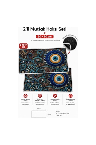 Valerine Life Mutfak Halısı Koruyucu Nazar Boncuğu Tezgah Önü Yolluk Paspası İkili Kilim Takımı Siyah