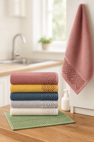 6'lı Mutfak Havlusu Seti 30x50 Cm %100 Pamuklu Kare Çok Renkli