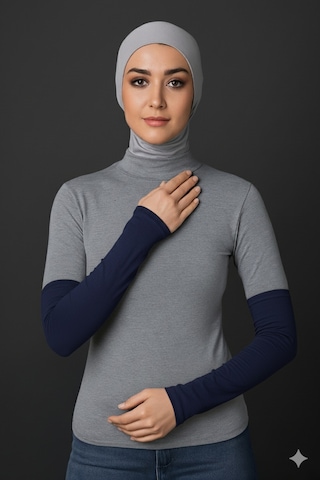 Sonbaharmoda Kadın Tesettür Likralı Esnek Düz Penye Kolluk Lacivert
