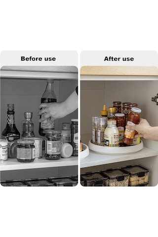 Maiyame 30cm Büyük Boy Beyaz+gri 360 Derece Döner Tepsili Raf, Pp+trp+304 Çelik, Kaymaz Önlü, Mutfak Baharat/şekerlik İçin Beyaz