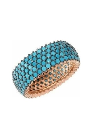 Omar Silver Kadın Nano Beş Sıra Turkuaz Rose Taşlı Tamtur Yüzük