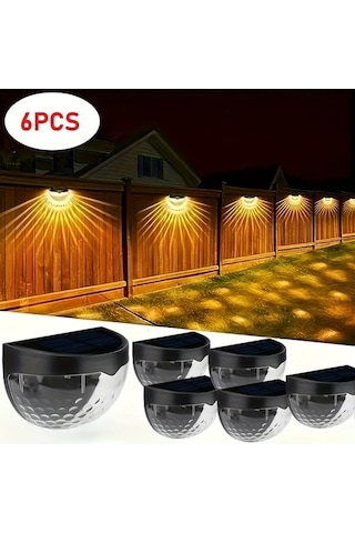 Motion003 6 Adet Güneş Enerjili Led Duvar Lambası Kara Kabuk Beyaz Işık Dış Mekan Bahçe Merdiven Aydınlatma Abs Malzeme Kolay Kurulum Ahşap