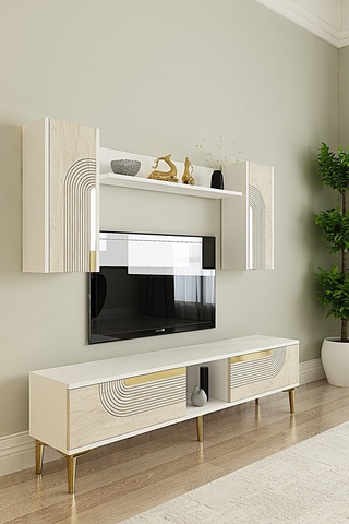 Tvr1502btg Meyra Tv Ünitesi Takımı Beyaz-traverten-gold 150cm