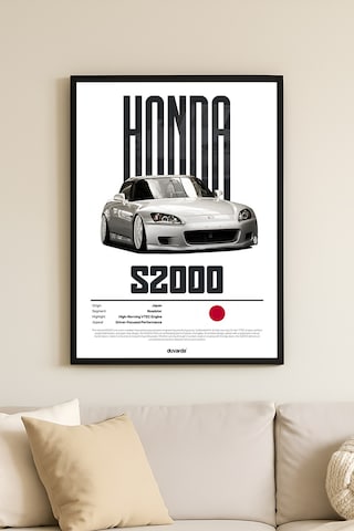 Honda S2000 Araba Siyah Ahşap Çerçeveli Poster, Dekoratif Duvar Tablosu