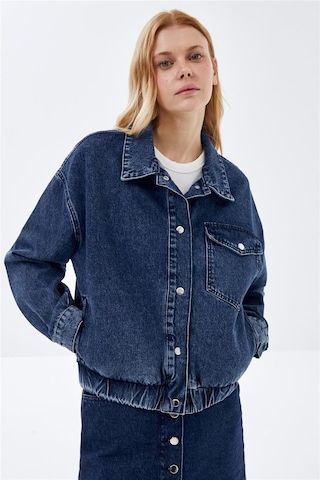 Koyu Mavi Cep Detaylı Denim Bomber Ceket-koyu Mavi Koyu Mavi