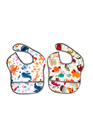 Yorni 2 Adet Ekonomik Set, 6-24 Ay Zoo Ve Sea Desen, Sıvı Geçirmeyen, Cepli, Cırtlı Mama Önlüğü, Önlük Beyaz