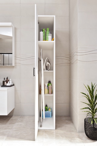 Ases Mobilya Esl0210 Dar Alanlar İçin Çok Amaçlı Banyo-hol-mutfak Dolabı Bol Raflı Beyaz Beyaz