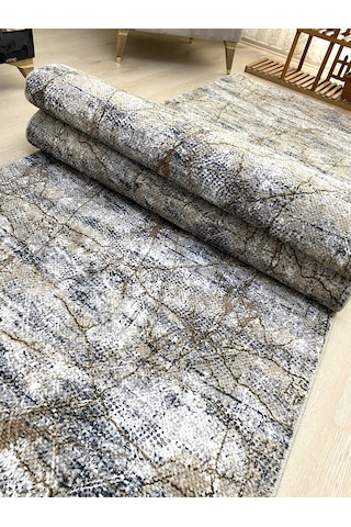 Premium Gri Kahve Kaymaz Tabanlı Kesme Yolluk Koridor Mutfak Salon Halısı Yüksek Kalite