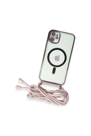 Apple Uyumlu iPhone 11 Kılıf Divo Lazer Askılı Magsafe Kapak Pembe,