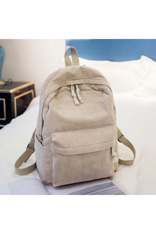 Soft Fabric Backpack Female Corduroy Design School Backpack For Teenage Girls Women Light Brown Kahverengi