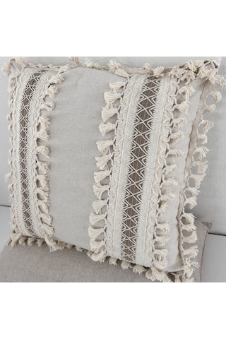 Dnc Home Tekstil Ndchome Kalın Dantel Ponponlu Krem Kırlent Kırlent Kılıfı 43 X 43