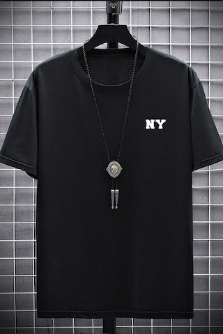 Erkek Ny Baskılı Oversize Tshirt Siyah
