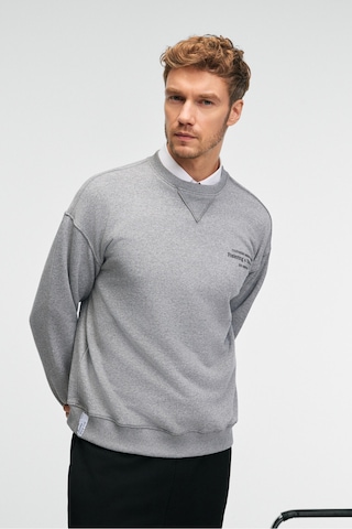 Grımelange CASPIAN Erkek %100 Pamuk Bisiklet Yaka Karyoka Dikişli Baskılı Antrasit Sweatshirt