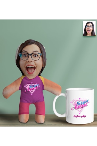 Bk Gift Kişiye Özel Fotoğraflı Pembe Süper Anne Bebek Yastık Ve Kupa Bardak Hediye Seti-7, Anneye Hediye, Anneler Günü Hediyeleri Kobitmeyencom30632 B