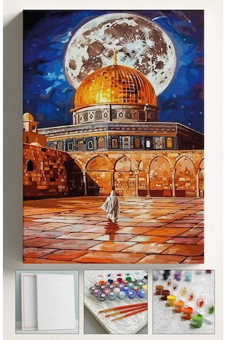 Sayılarla Boyama Seti Numaralı Tuval Fırça Boya Dahil Kasnaklı Set 40x50 Cm - Mescidi Aksa Dolunay