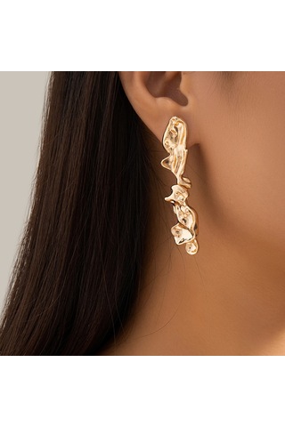 Vkemall Altın Renkli Allüminyum Küpe Düzensiz Katlanmış 3d Tasarım 6.2cm Uzunluk Bireysel Stile Uygun Gold