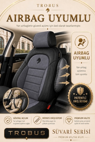 Ford Connect 2004-2010 Uyumlu Süvari Serisi 2+1 Ticari Tay Tüyü Füme Siyah Koltuk Kılıfı
