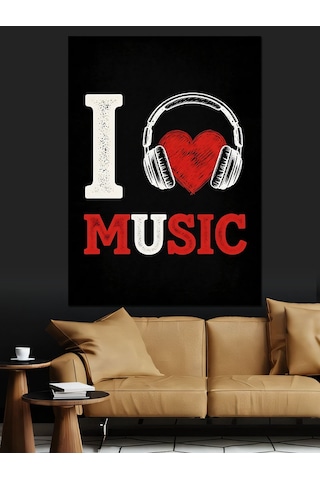 Ahşap Tablo Müzik Sever Kalp Kulaklık Logosu
