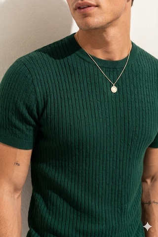 Ribana Erkek Kısa Kollu Bisiklet Yaka Esnek T-shirt 26022 Zümrüt Yeşili